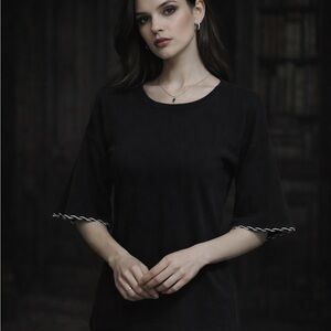 Ann Taylor Women’s Black Bell Sleeve Knit Top SP Goth Witchy Dark Coquette